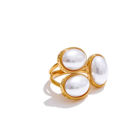 Mykonos Double Oval Stone Ring – 18k Gold Plated