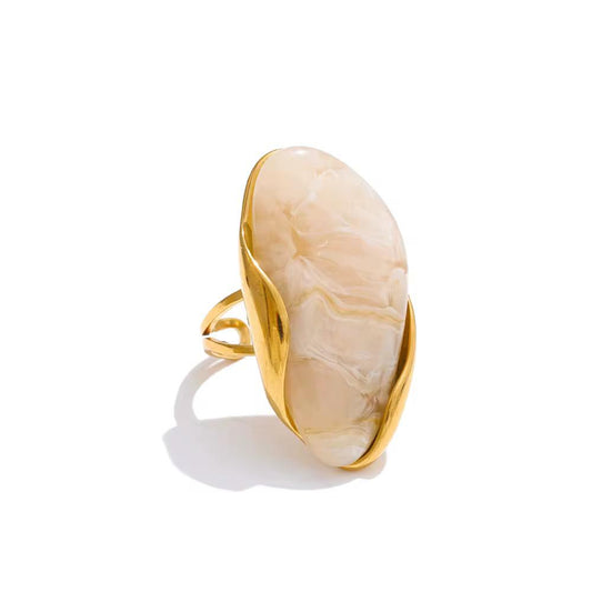 Barcelona Marbled Stone Statement Ring – 18k Gold Plated