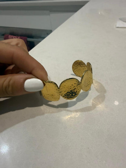 Santorini Hammered Disc Cuff Bracelet – Gold Statement Bangle
